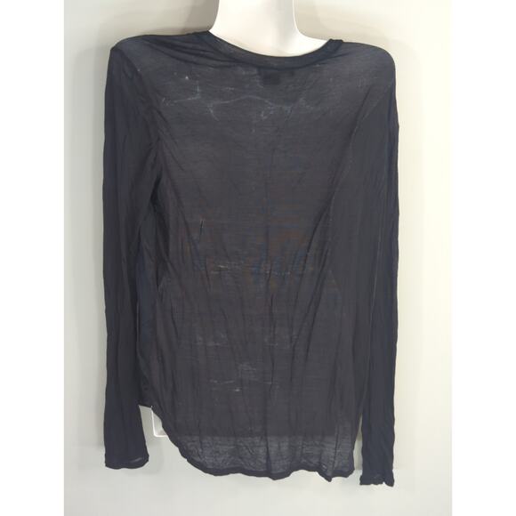 Vince Navy Blue Sheer Back Neck  Long Sleeve Crew Neck Casual‎ Top Womens MEDIUM - Picture 4 of 6